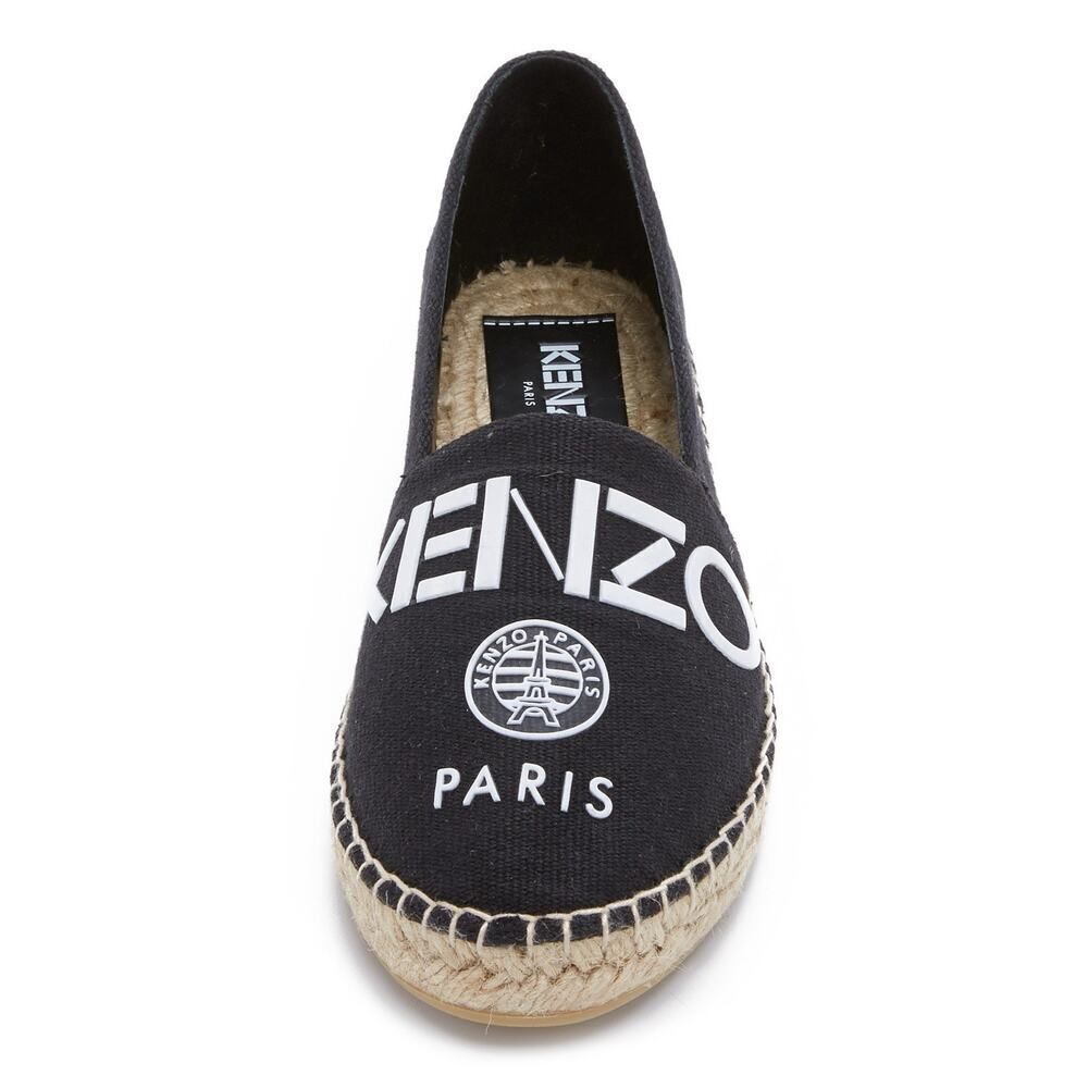 Kenzo Paris Black Canvas Logo Espadrilles Flats 37 EU 6.5 US Classic Summer